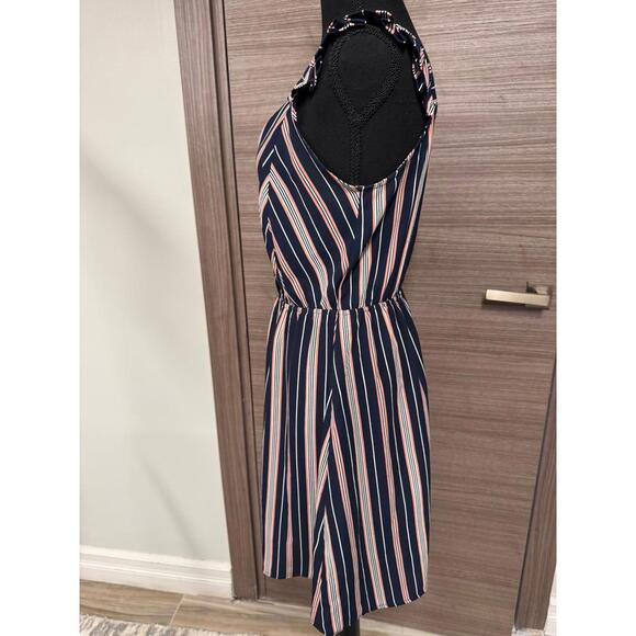Monteau Los Angeles Women’s Dress M Navy Blue White Pink Striped Sleeveless - Picture 4 of 8